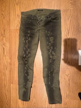 Balmain Olive Green Skinny Jeans